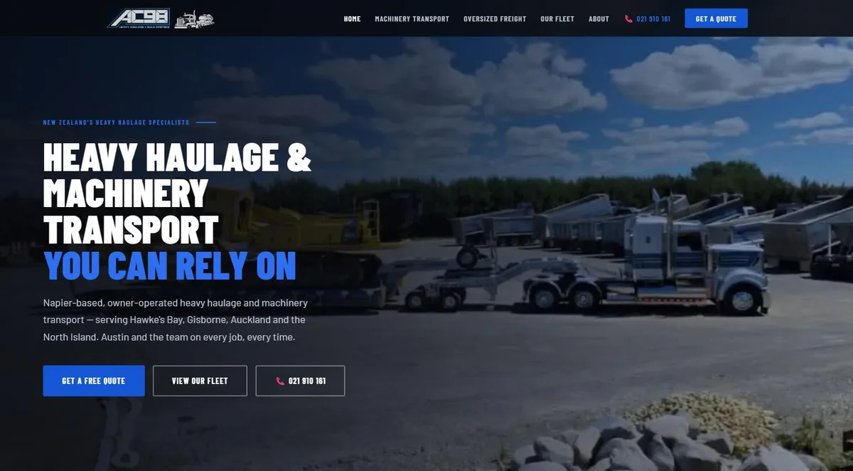 AC98 Heavy Haulage website homepage